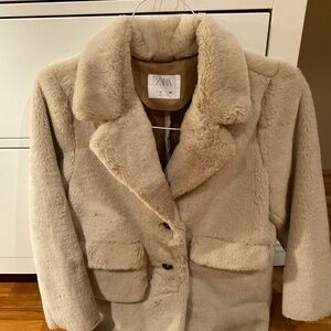 ZARA Girls camel faux fur coat size 10